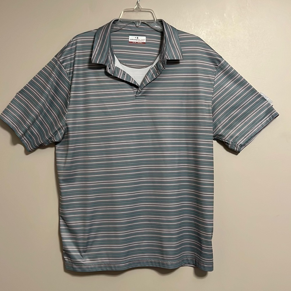 Grand Slam Performance Striped Gray Green Golf‎ Polo Size XL